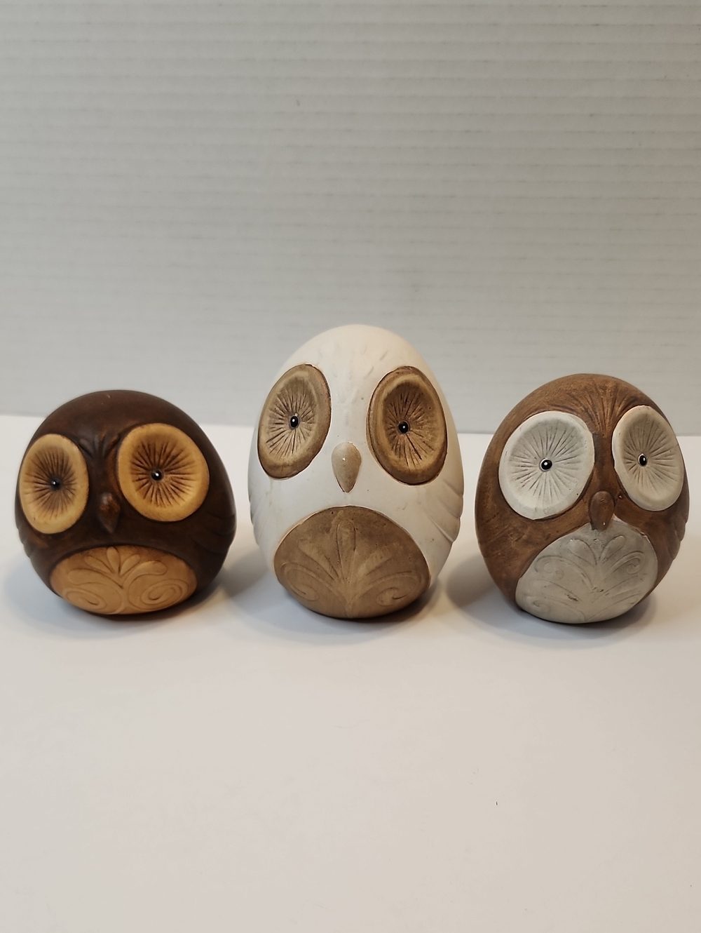 SILVESTRI Decorative Ceramic Owl Figurines Set - Neutral, Brown & White